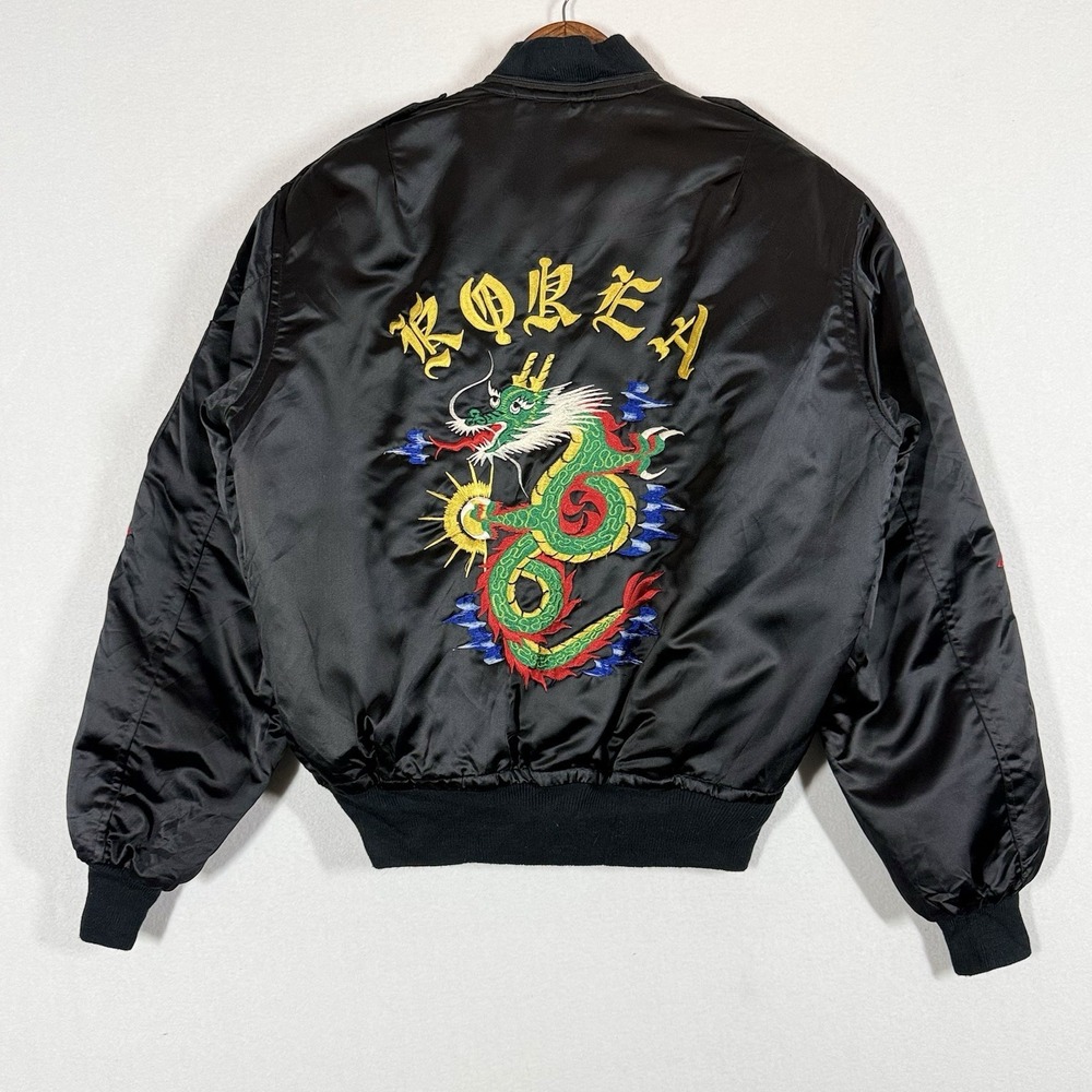 Korea Souvenir Sukajan Jacket Dragon Embroidered Satin Medium Bomber Vintage‎
